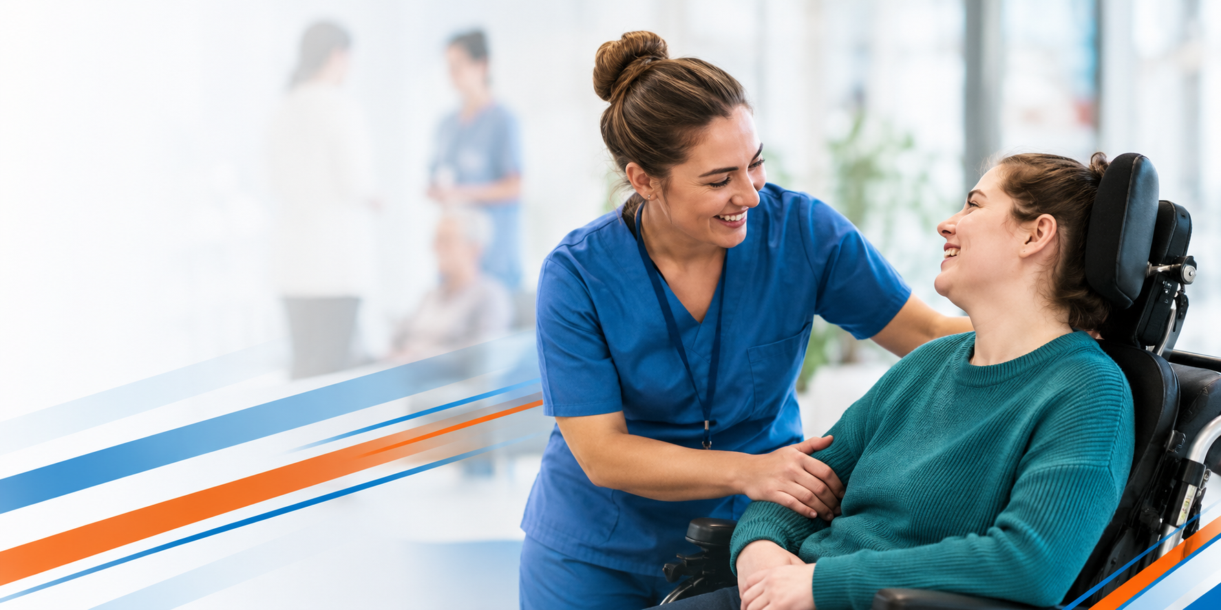 Specialist healthcare professionals supporting residents in a disability care centre