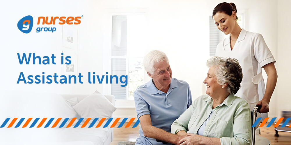 Assisted living nurse helping a patient with daily routine.